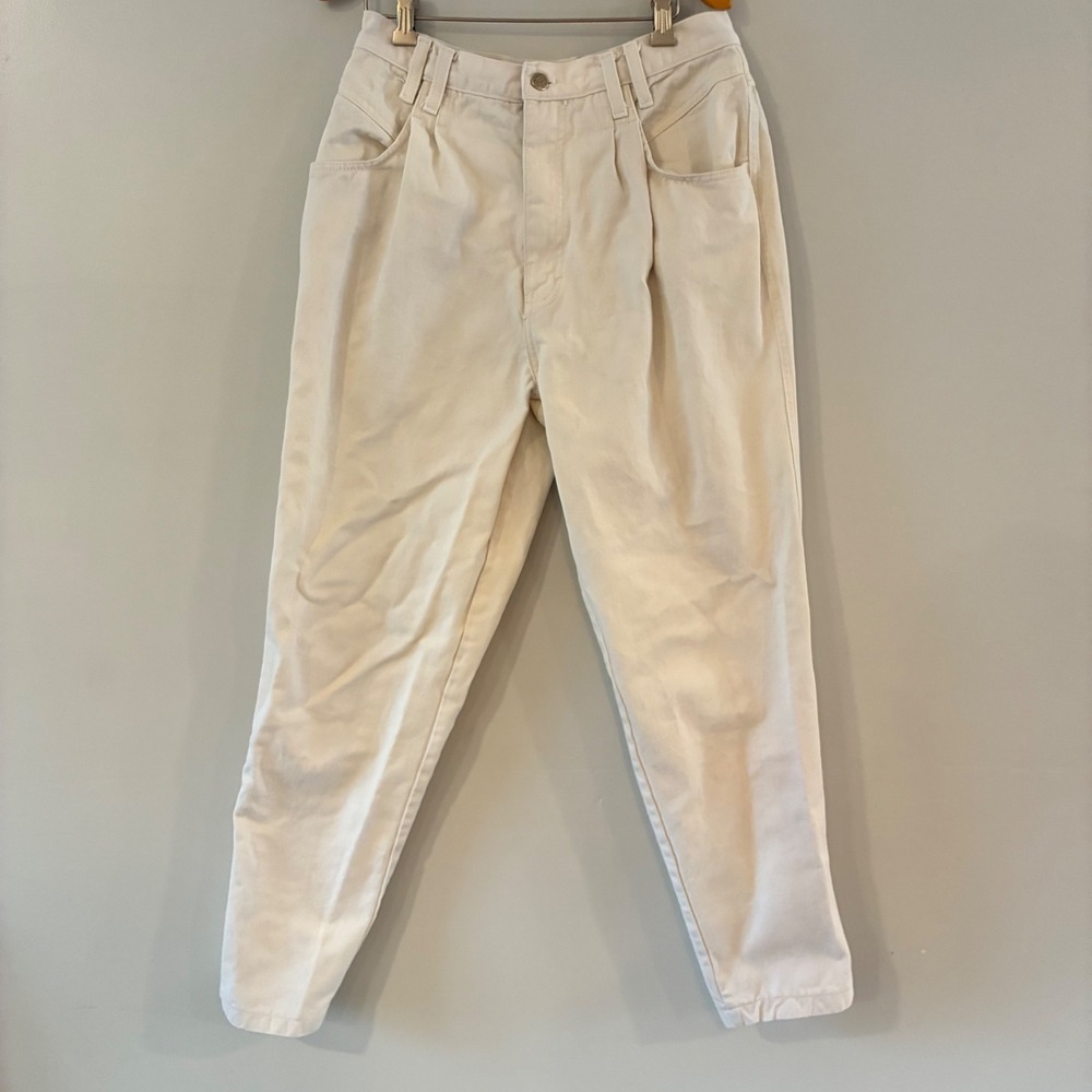 Jaclyn Smith Denim Pants Womens 11/12 Cream Vintage High Waisted Pleated Tapered